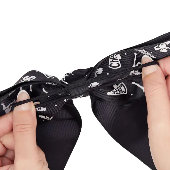 20 Pack 8 Inch Cheer Bows for Cheerleaders, Elastic Ponytail Holders for Women and Girls, Large Bulk Polyester Hair Ribbons for Softball, Volleyball, Gymnastics (2 Designs, Black) {6}