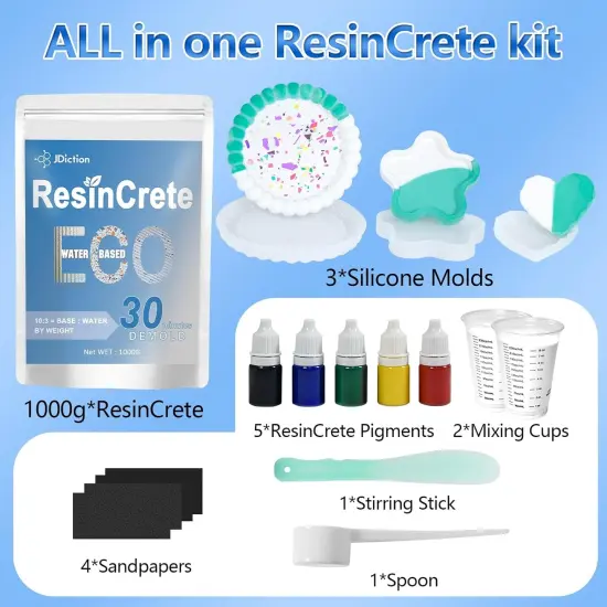 JDiction ResinCrete Kit, Complete Kit Easy for Beginners, 20-30Minutes Demold, Include Water-Based Eco-Friendly Casting Powder, Mold & Pigment, Easy Mix for Beginners DIY Home Decor {2}