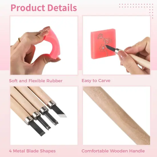 52 Pcs Linoleum Blocks Kit, Luminous Rubber Stamp Carving Blocks with 4 Carving Tools, Block Printing Kit for Printmaking, Square Colored Rubber Blocks for DIY Crafts {3}