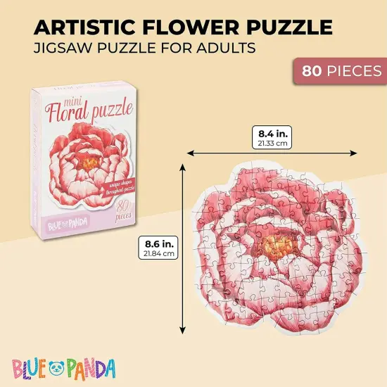 80 Pieces Mini Floral Jigsaw Puzzles for Adults, Pink Flowers Puzzle for Valentine's Day Gift, 8.4 x 8.6 in Red {2}
