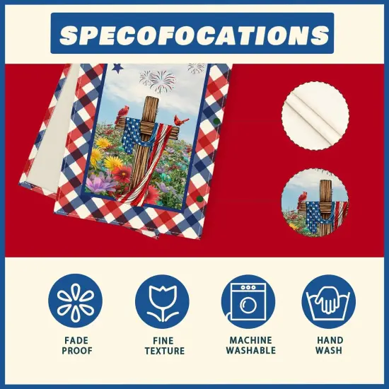 Flowers Cardinals Birds Stars Patriotic 4th of July Memorial Day America Independence Day Table Runner Decoration for Home Kitchen Holiday Party {5}