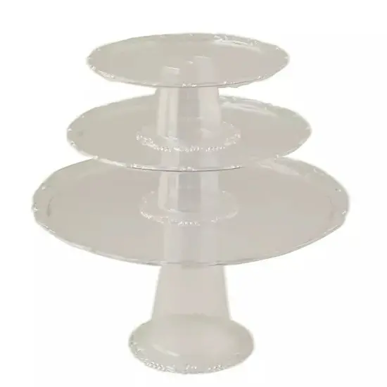 3 Clear Round Plastic CUPCAKE Display STANDS Stackable Dessert Pedestals Party {1}