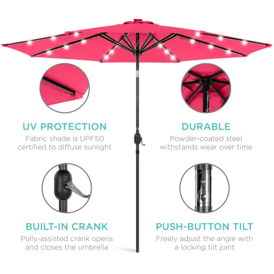 Best Choice Products 10ft Solar LED Lighted Patio Umbrella w/ Tilt Adjustment, UV-Resistant Fabric Hot Pink {5}