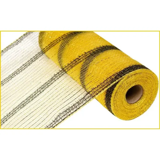 10.5" Wide Tinsel Foil Deco Poly Mesh Ribbon: Gold & Black {1}