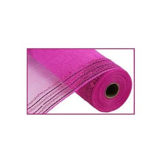 10" Border Stripe Tinsel Metallic Mesh Ribbon: Hot Pink (10 Yards) {2}
