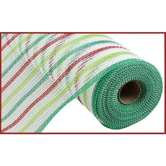 10" Faux Jute Stripe Mesh Ribbon: White, Red, Green (10 Yards) {1}