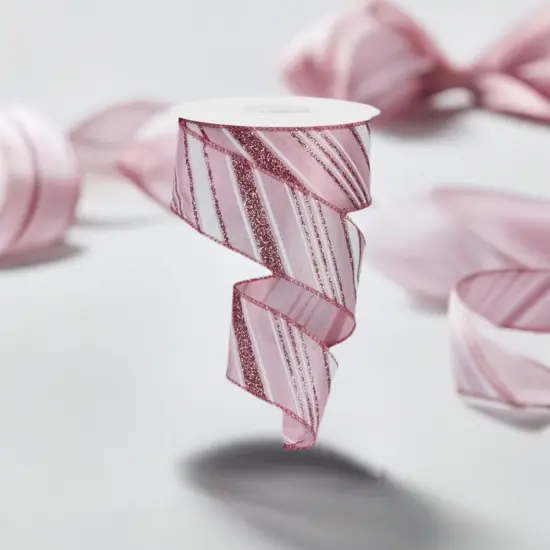 1.5" Diagonal Line Glitter Ribbon: Pink (10 Yards) {3}