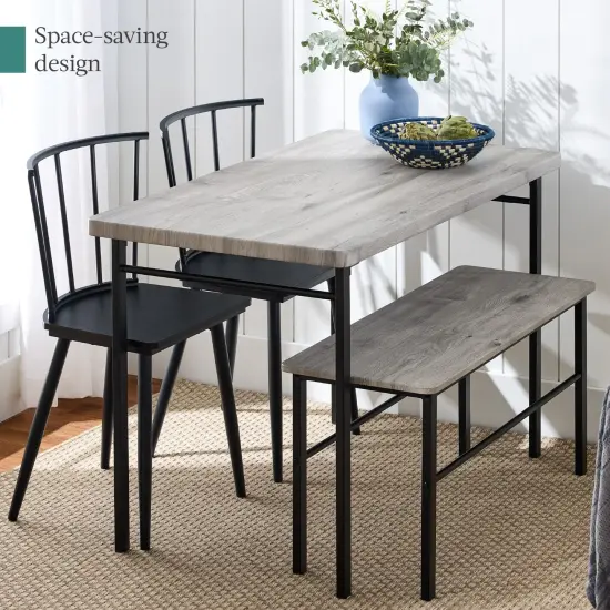 Best Choice Products 4-Piece Dining Kitchen Table Set w/ 2 Spindle-Back Chairs, Bench Gray {5}