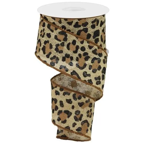 2.5" Leopard Print Ribbon: Natural (10 Yards) {1}