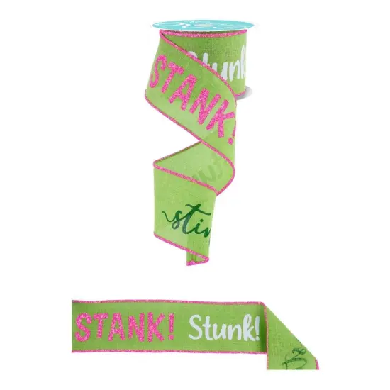 2.5" Stink Stank Stunk Ribbon: Pink/Green (10 Yards) {2}