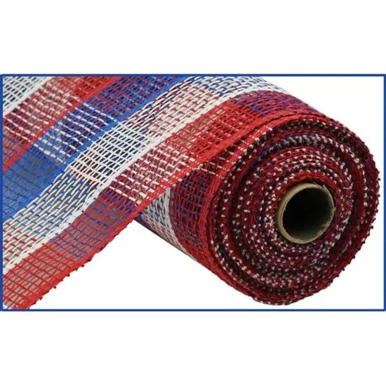 10" Poly Burlap Check Mesh Ribbon: Patriotic {1}