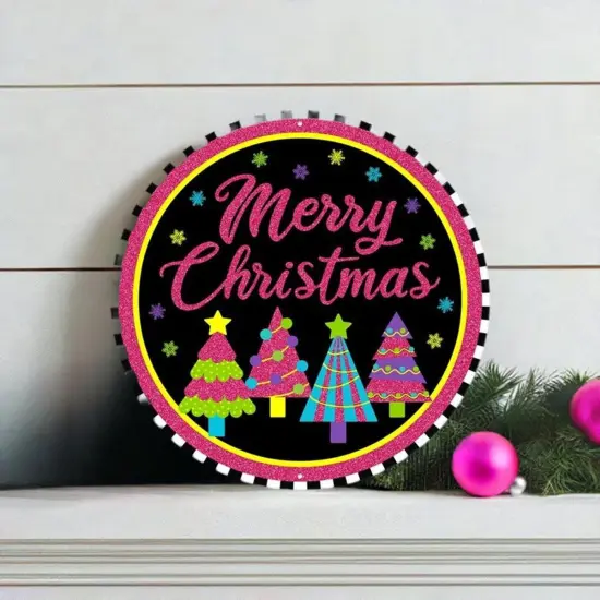 12" Metal Sign: Merry Bright Christmas {2}