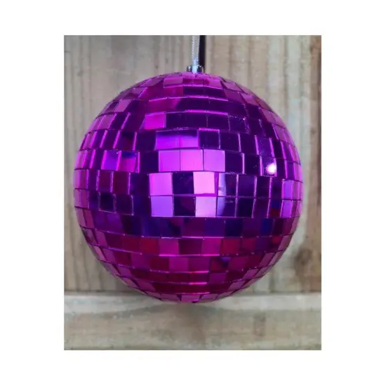 6" Fuchsia Mirror Ball Ornament {2}