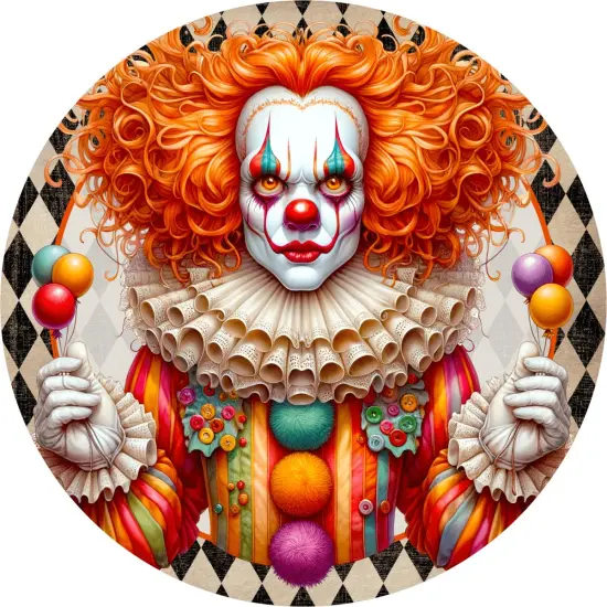 Colorful Halloween Clown Round Sign {1}