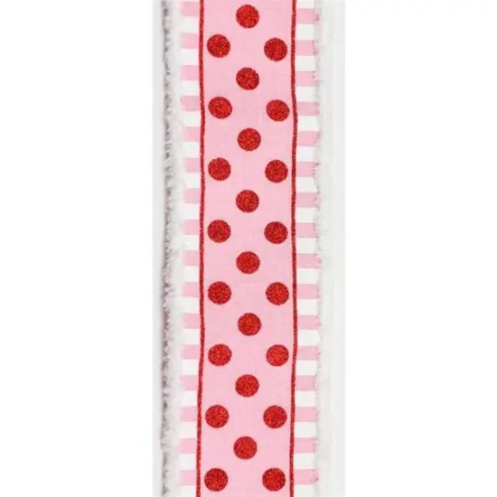 2.5" Glitter Stripes Polka Dot Drift Edge Ribbon: Red & Pink (10 Yards) {3}