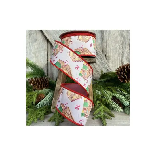 2.5" Gingerbread Village Ribbon: White (10 Yards) {3}