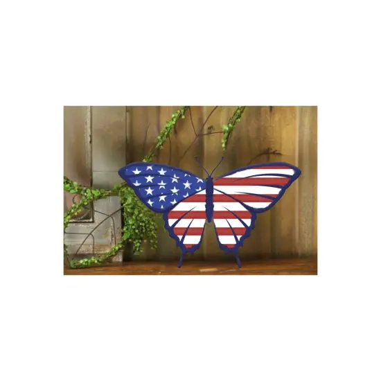 13.5" Metal Embossed Butterfly: Patriotic RWB {4}