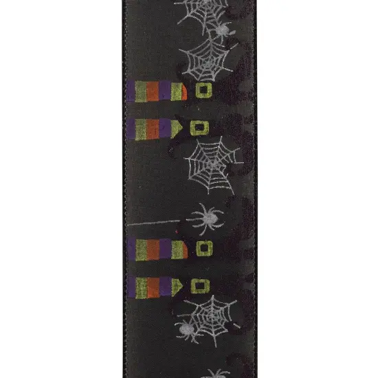 2.5" Witch Leg and Spider Web Ribbon: Black (10 Yards) {3}