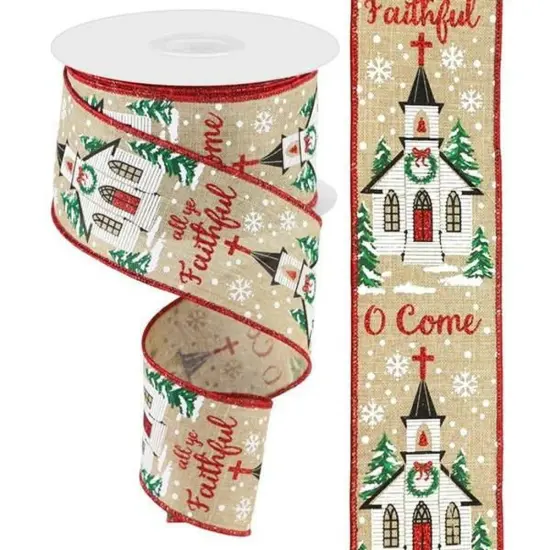 2.5" Come All Ye Faithful Ribbon: Light Beige (10 Yards) {2}
