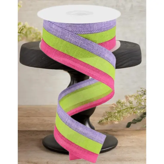 1.5" Tricolor Striped Ribbon: Lavender, Fuchsia, & Lime Green (10 Yards) {2}