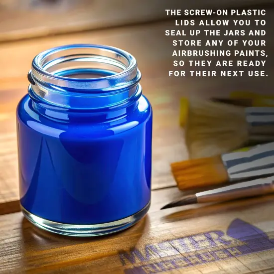 10 Pack TB-001 Empty 3/4 Ounce (22cc) Glass Jar Bottles with Plastic Lids, Paint Storage Bottles, Jars Screw Into Siphon Feed Airbrush Lid Assemblies {4}