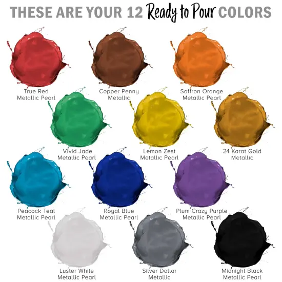 12 Color Metallic Ready to Pour Acrylic Pouring Paint Set, 2oz Bottles, Acrylic Paint Pour Supplies - Silicone Oil & Gloss Medium, Premium Pre-Mixed High Flow 8-Ounce Bottles {4}