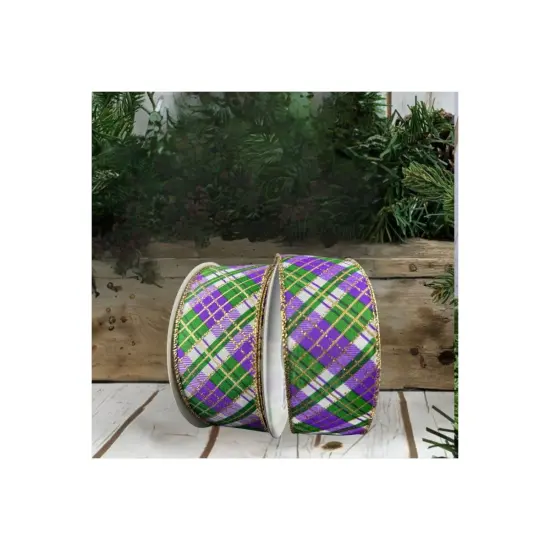 1.5" Mardi Gras Plaid Ribbon: Purple, Gold, Green (10 Yards) {3}