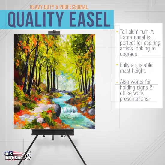 69" High Aluminum Single Mast Artists Studio Easel Stand for Sign and Floor Display - Heavy Duty Adjustable Extra Large Canvas Height Up To 47" - Palette Holder, Brush Rest, Painting {4}