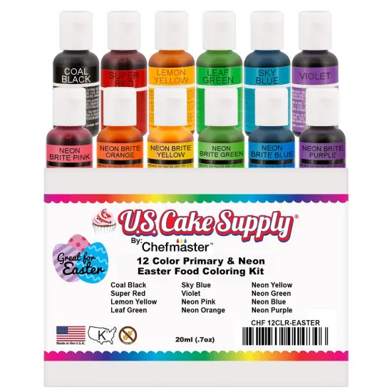 U.S. Cake Supply 12 Color Primary & Neon Easter Food Coloring Kit {2}