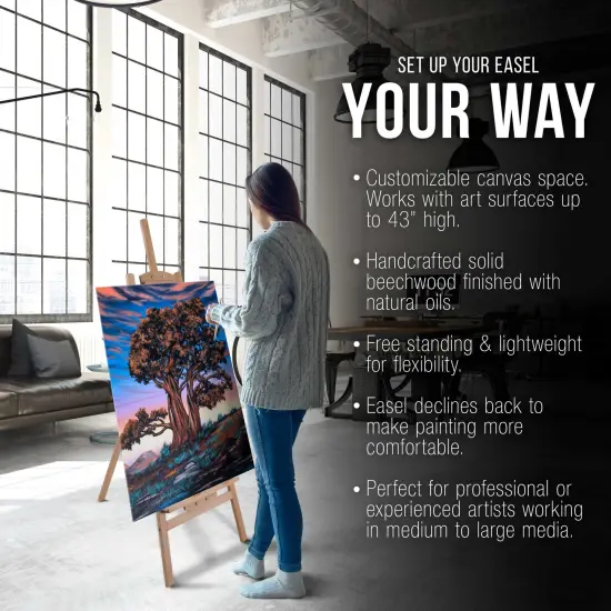 56" High Medium A-Frame Wood Easel, Lyre Style Studio Easel - Wooden Artists Floor Stand, Sturdy Beechwood, Adjustable Height To 43" Canvas - Painting, Drawing, Sign Display Holder {4}