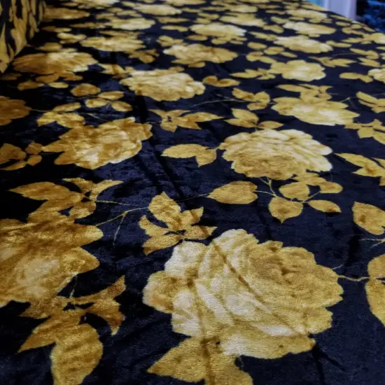 1 Yard Black Solar Gold Stretch Crushed Velvet Floral Fabric for Apparel D&eacute;cor Upholstery 60 Inch Width {4}