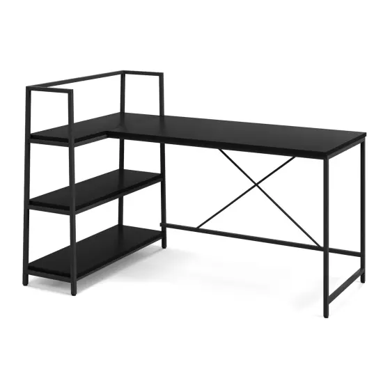 Costway Reversible L Shaped Computer Desk Corner Workstation with 3-Tier Open Shelf {8}
