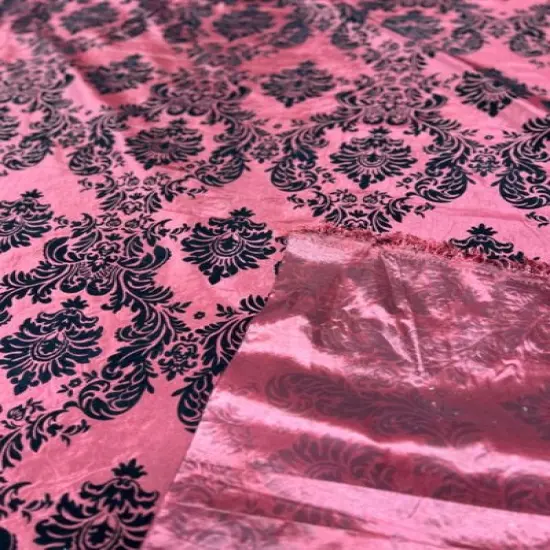 1 Yard Damask Flocking Taffeta Fabric 58" Wide Elegant Velvet Design for Weddings & Decor Brown {6}