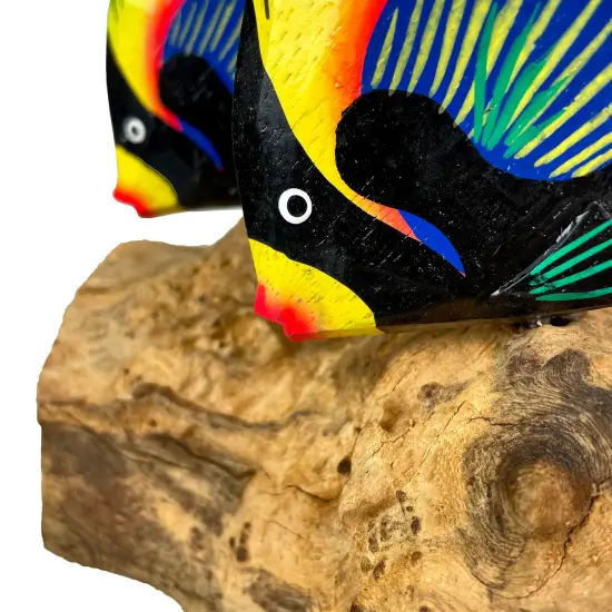 Handcrafted Driftwood & 3 Tropical Fish Sculpture Coastal Nautical Table Decor {4}