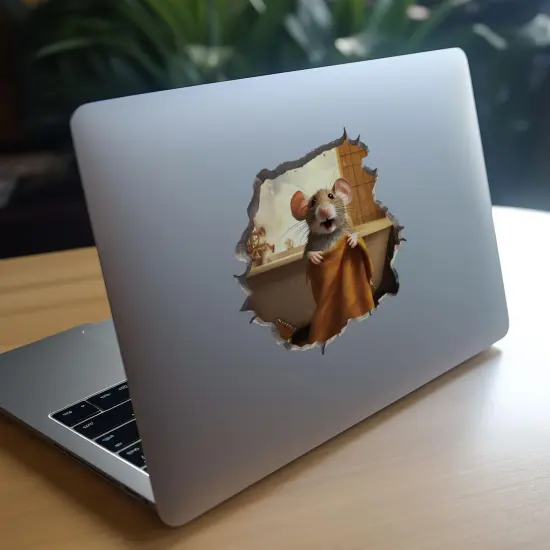 Bathroom Towel Mouse Wall Hole Decal - Wall Sticker with 3D Effect - Fun Gift Idea {2}