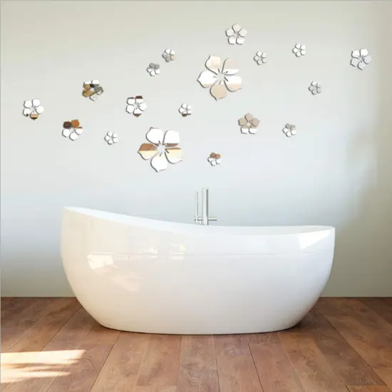 18pcs Acrylic Mirror Wall Sticker Decal for Home Living Room Bedroom Decor 3D Flower DIY Wall Decoration Silver {5}