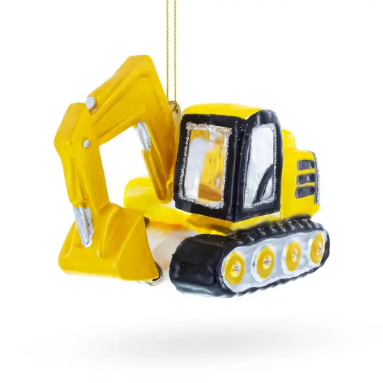 Yellow Excavator Glass Christmas Ornament {1}
