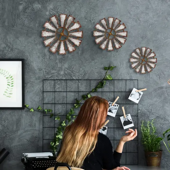 Yookeer 3 Pcs Wood Windmill Wall Decor Farmhouse Wall Decor Hanging Decoration Wooden Windmill Kitchen Decor Rustic Wall Decor Living Room Sculpture Art for Bedroom Nursery Home Decor(Farmhouse) {2}