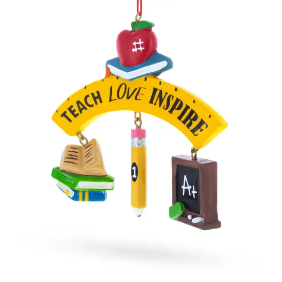 Teach Love Inspire Teacher's Apple and Pencil Resin Christmas Ornament {3}