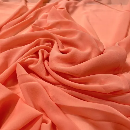 1 Yard Chiffon Fabric 60" Wide Lightweight Sheer Material 100% Polyester Bridal & Formal Wear Coral {1}