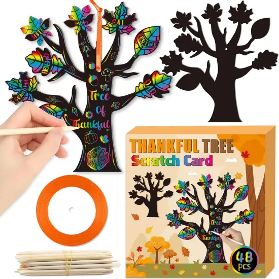 Fall Trees Scratch Cards - 48pcs Thankful Leaves Trees {1}
