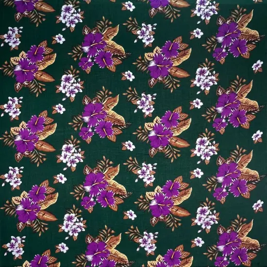 1 Yard Hibiscus Plumeria & Tropical Leaves Clusters Rayon Fabric 36in L x 45in W Navy {2}
