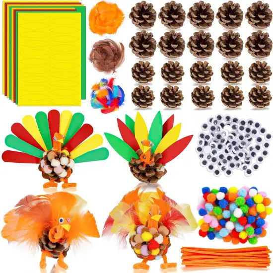 20 Sets Thanksgiving Turkey Craft Kit for Kids - Fall Pinecones {1}