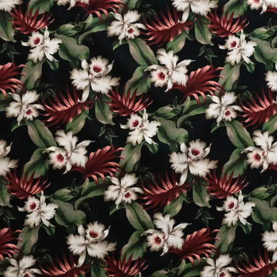 1 Yard Tropical Garden 100% Cotton Light Barkcloth Fabric 36in L x 45in W Premium Textile Black {1}