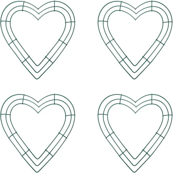 Wire Wreath Frame DIY Heart Shaped Wreath Form Iron Art Flower Wreath Rings 25mm,Green,4PCS {1}
