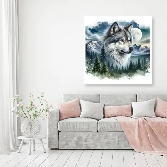 5D Forest Wolf Diamond Art Kits for Adults Beginners,DIY Full Round Drill Diamond Painting Kits Moon Wolf Head, Diamonds Dot Gem Art Crystal Mountain Landscape for Home Wall Decor12X12In {2}