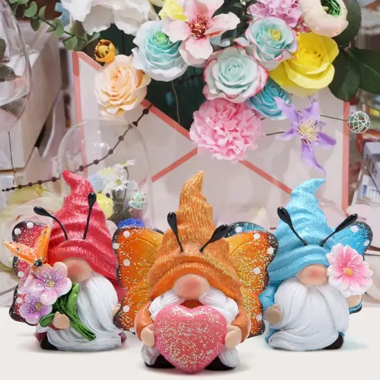 Spring Butterfly Gnomes Decorations Indoor Home Decor Scandinavian Tomte Elf Decor Gifts 3pcs Summer Resin Butterfly Elf Dwarf Kitchen Tiered Tray Decor {2}