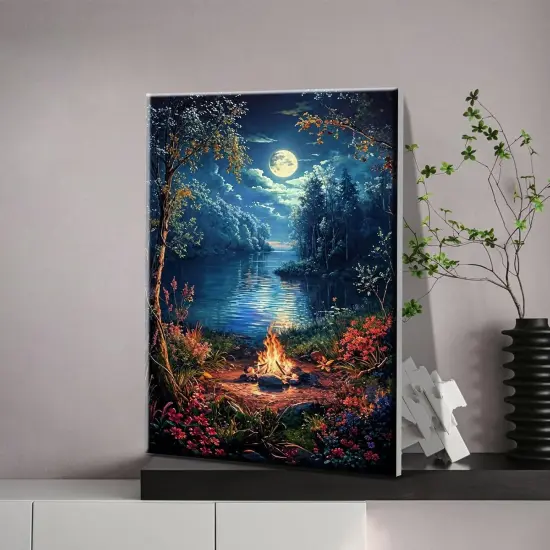 Landscape Paint by Numbers Kit for Adults Beginner with Easel Moon Paint by Number on Canvas with Frame DIY Acrylic Painting for Ideal Gift Home Wall Decor 7.87x11.81 Inch {2}