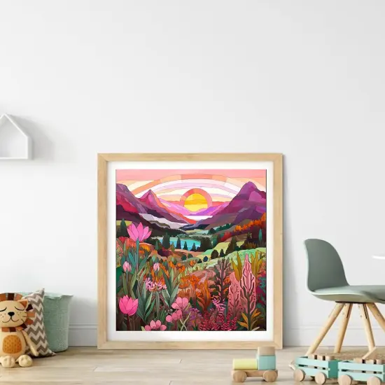 Flower Diamond Art Kits for Adults,Pink Hill Diamond Painting Kits for Adults Beginners,5D Diamond Painting Kits Diamond Art Diamond Dot Round Full Drill Diamond for Wall Decor&Gift-12x16in {3}