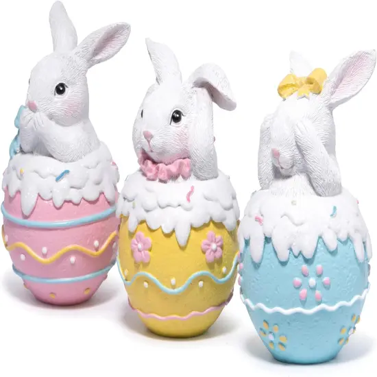 Easter Bunny Figurine Set - Egg Decorations, 3-Piece Handmade Resin Craft, Must-Have for Holiday Home D&eacute;cor, Easter Parties, Gifts, and Spring-Themed Decorations {5}